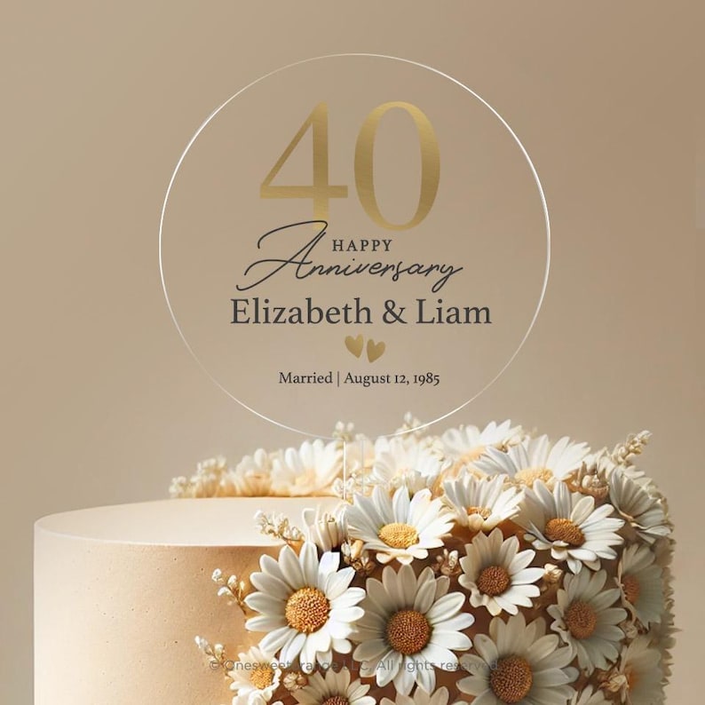 Personalized Round Anniversary Cake Topper 30th/40th/50th Anniversary Cake Topper Round Gold Print Anniversary Cake Topper 50th Anniversary