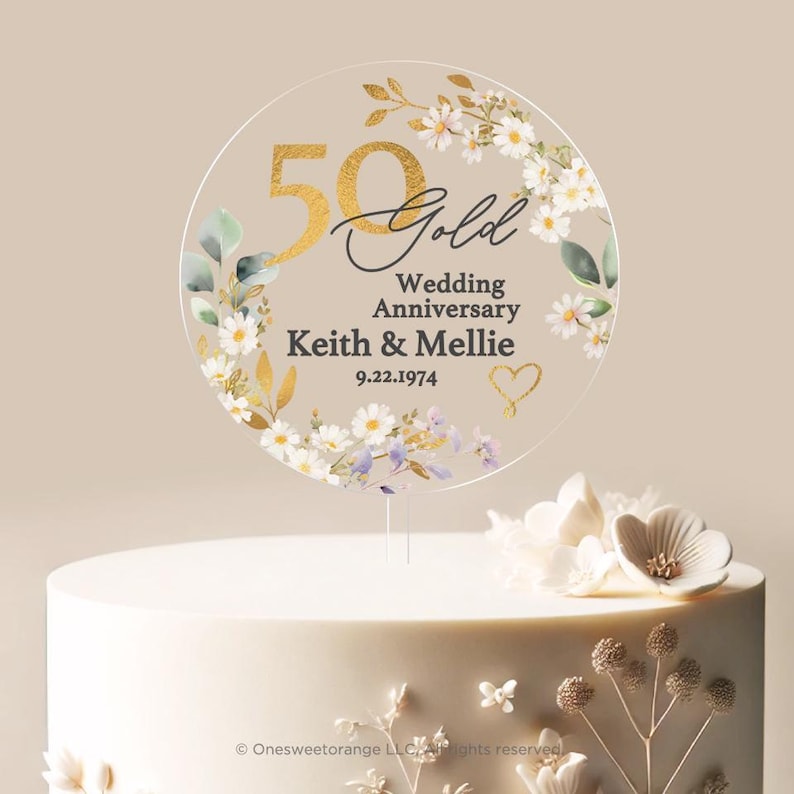 Golden Anniversary Cake Topper 50th Anniversary Cake Topper Round Personalized Custom Anniversary Cake Topper 50th Anniversary Gift
