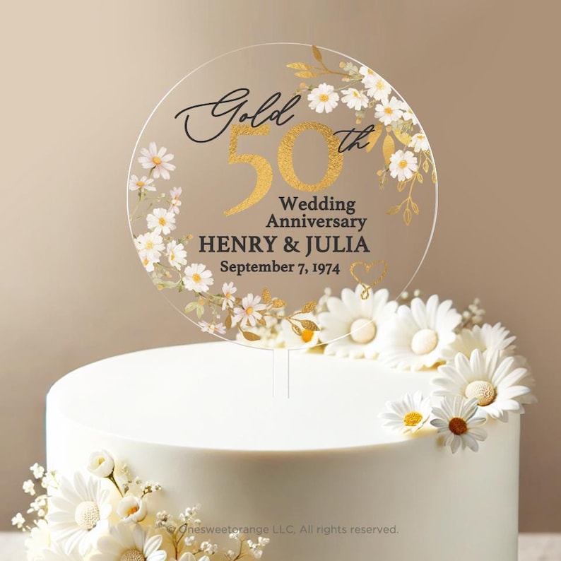Personalized Golden Anniversary Cake Topper 50th Anniversary Cake Topper Round Custom Anniversary Cake Topper 50th Anniversary Gift