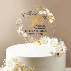 Personalized Golden Anniversary Cake Topper 50th Anniversary Cake Topper Round Custom Anniversary Cake Topper 50th Anniversary Gift
