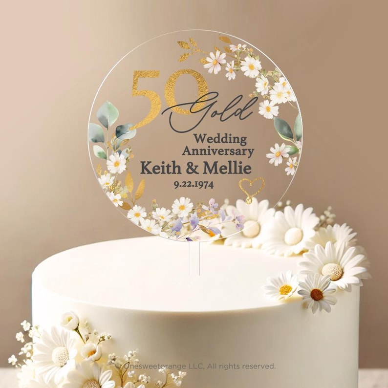 Golden Anniversary Cake Topper 50th Anniversary Cake Topper Round Personalized Custom Anniversary Cake Topper 50th Anniversary Gift