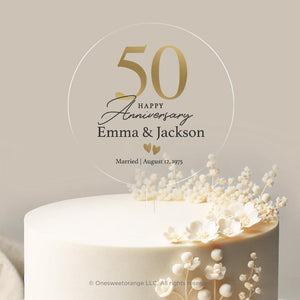 Personalized Round Anniversary Cake Topper 30th/40th/50th Anniversary Cake Topper Round Gold Print Anniversary Cake Topper 50th Anniversary