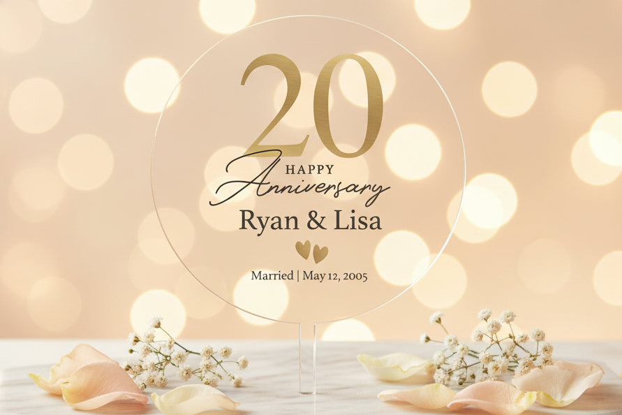 Personalized Round Anniversary Cake Topper 30th/40th/50th Anniversary Cake Topper Round Gold Print Anniversary Cake Topper 50th Anniversary
