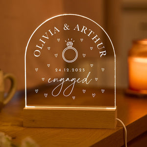Personalised Engagement Gift LED Light Custom Couple Name Engagement Date Ring Design Fiancé Fiancée Wedding Keepsake Bedroom Decor