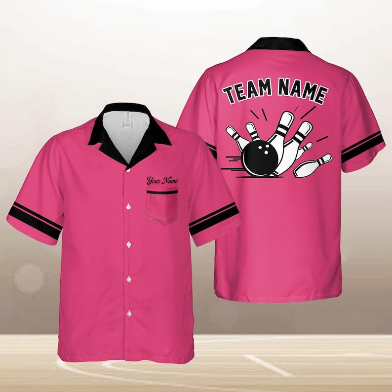 Personalized Retro Bowling Hawaiian Pocket Shirt for Men Women, Custom Name Bowling Shirt, Bowling Pocket Shirt, Vintage Bowling Team Name