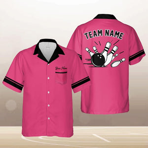 Personalized Retro Bowling Hawaiian Pocket Shirt for Men Women, Custom Name Bowling Shirt, Bowling Pocket Shirt, Vintage Bowling Team Name