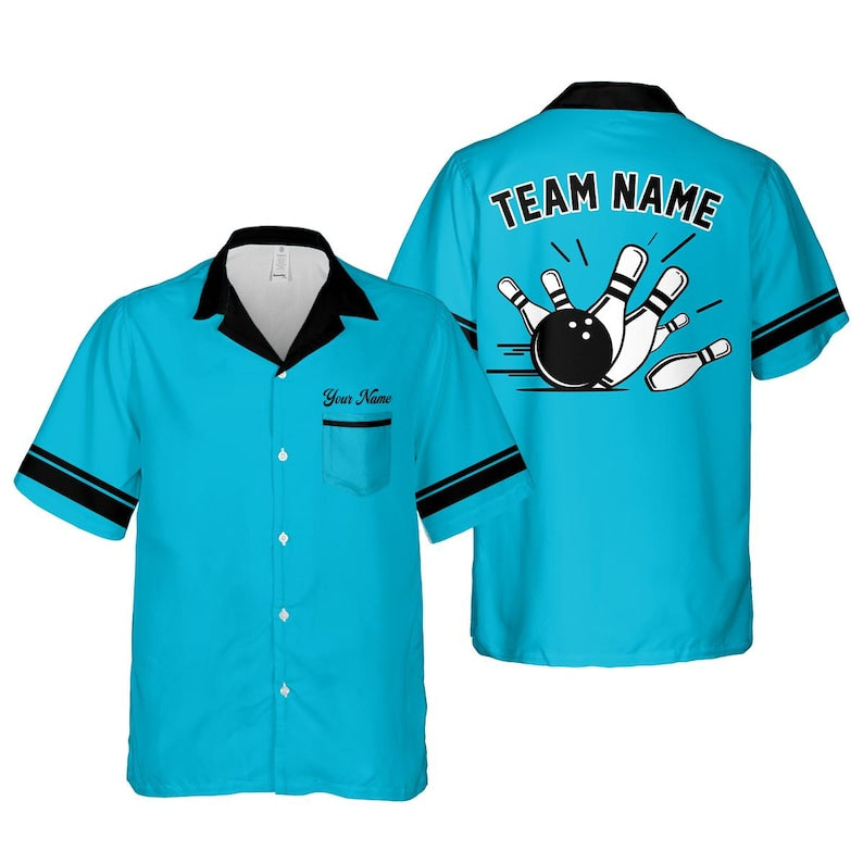 Personalized Retro Bowling Hawaiian Pocket Shirt for Men Women, Custom Name Bowling Shirt, Bowling Pocket Shirt, Vintage Bowling Team Name