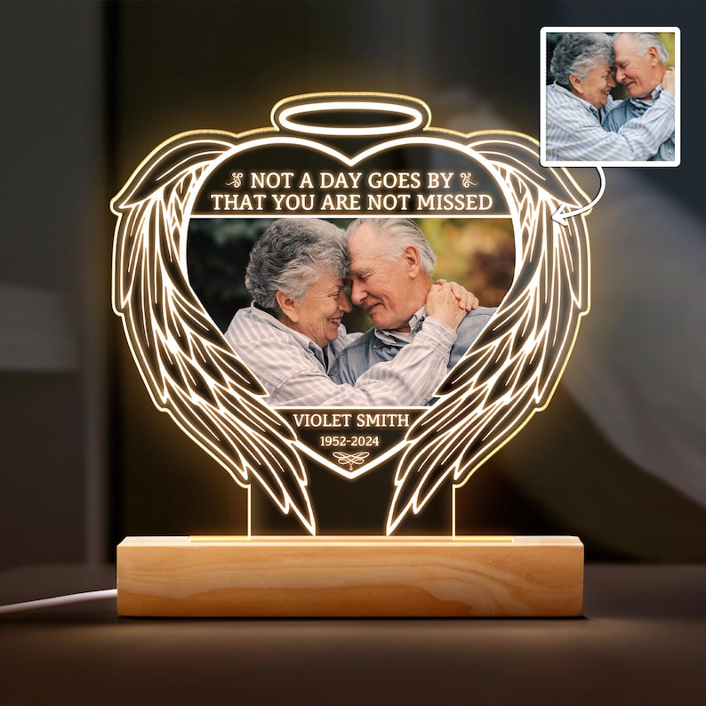 Custom Memorial LED Photo Lamp, Personalized Memorial Gift, Engraved Name & Date Keepsake Light
