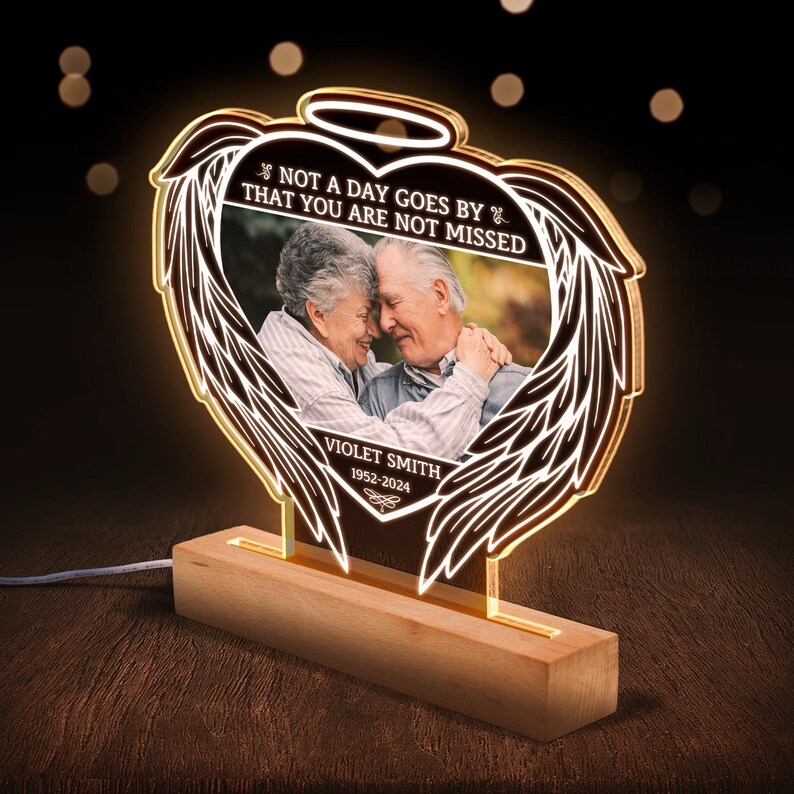 Custom Memorial LED Photo Lamp, Personalized Memorial Gift, Engraved Name & Date Keepsake Light