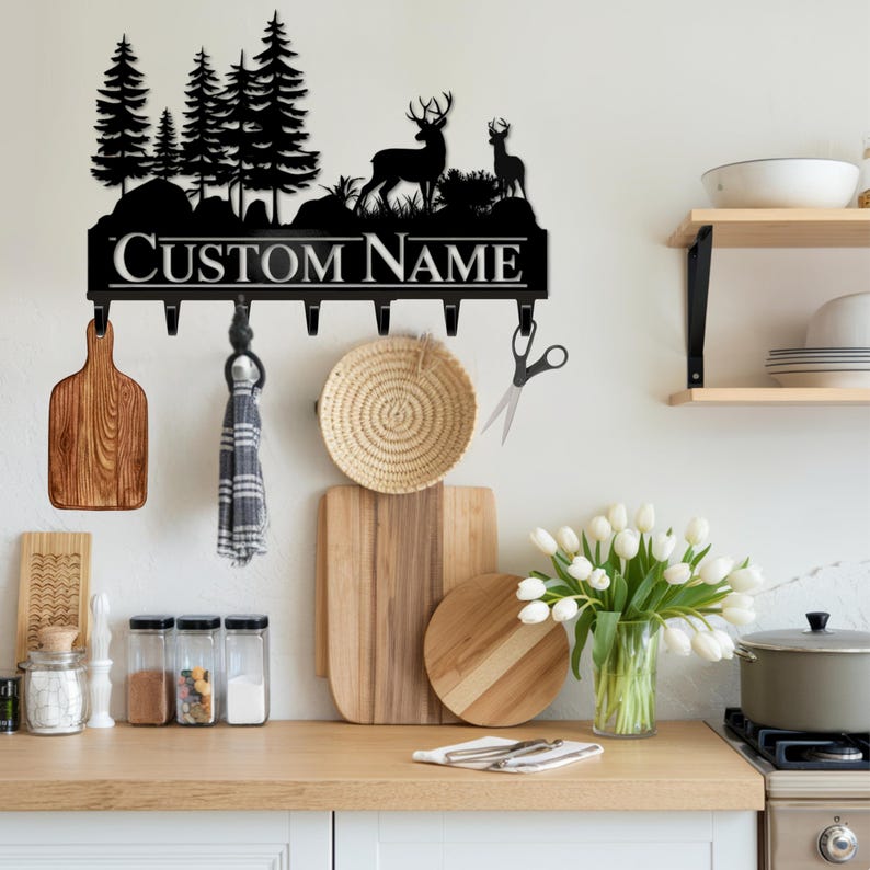 Personalized Metal Key Holder | Custom Deer Key Hooks Rack | Rustic Key Rack | Metal Key Organizer | Gift for Housewarming | Deer Wall Decor