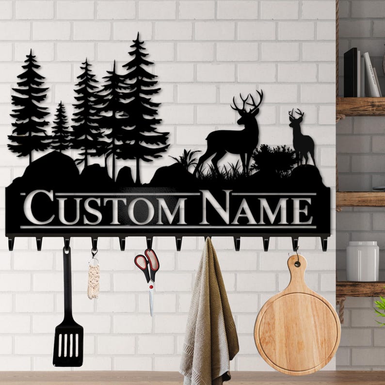 Personalized Metal Key Holder | Custom Deer Key Hooks Rack | Rustic Key Rack | Metal Key Organizer | Gift for Housewarming | Deer Wall Decor