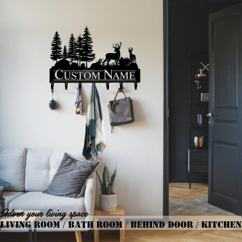 Personalized Metal Key Holder | Custom Deer Key Hooks Rack | Rustic Key Rack | Metal Key Organizer | Gift for Housewarming | Deer Wall Decor