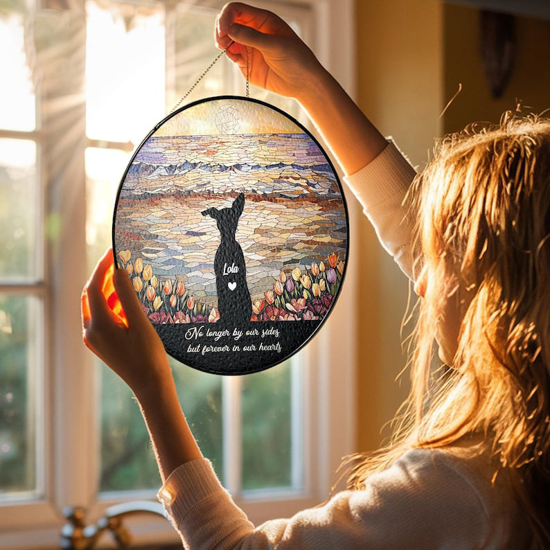 Personalized Dog Memorial Stained Glass Suncatcher, Custom Dog Loss Sympathy Sun Catcher, Dog Lover Gift, Dog Remembrance Gift