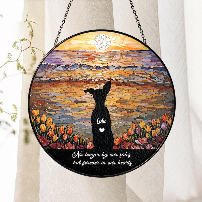 Personalized Dog Memorial Stained Glass Suncatcher, Custom Dog Loss Sympathy Sun Catcher, Dog Lover Gift, Dog Remembrance Gift