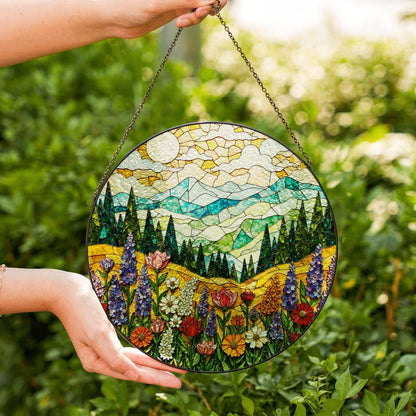 Mountain Wildflower Suncatcher Stained Glass Window Hanging Nature Art Gift for Mom Birthday