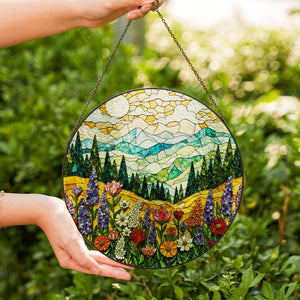 Mountain Wildflower Suncatcher Stained Glass Window Hanging Nature Art Gift for Mom Birthday
