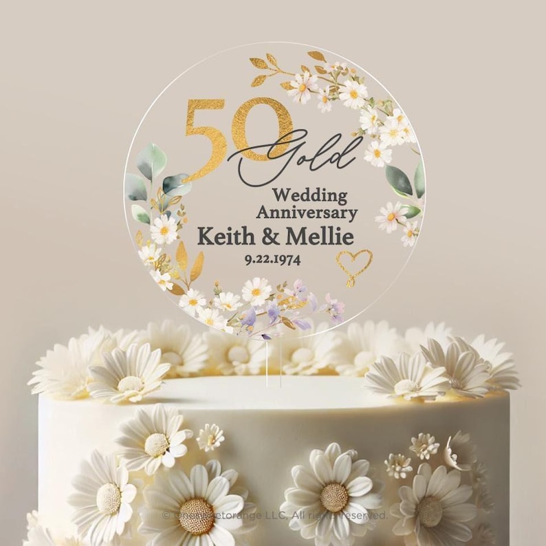 Golden Anniversary Cake Topper 50th Anniversary Cake Topper Round Personalized Custom Anniversary Cake Topper 50th Anniversary Gift