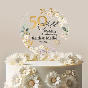 Golden Anniversary Cake Topper 50th Anniversary Cake Topper Round Personalized Custom Anniversary Cake Topper 50th Anniversary Gift