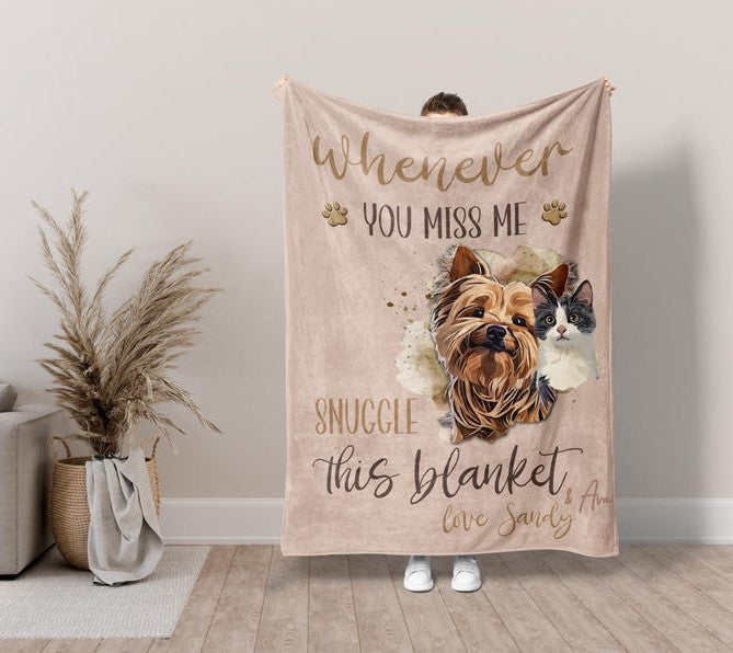 Custom Dog Memorial Blanket Using Pet Photo + Name Personalized Pet Memorial Gift Customize Dog Blankets Cat Picture Photo Blanket Mom Gift