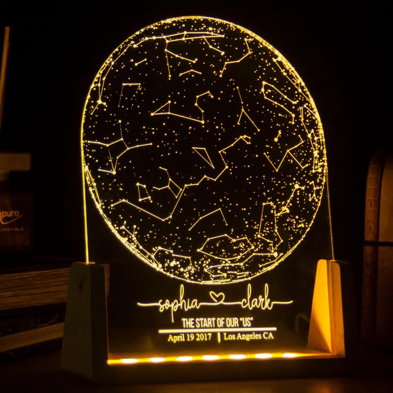 Personalized Star Map Night Light | Custom Night Sky Gift | Engagement Constellation Lamp | Anniversary Gift for Him & Her| Star Map by date