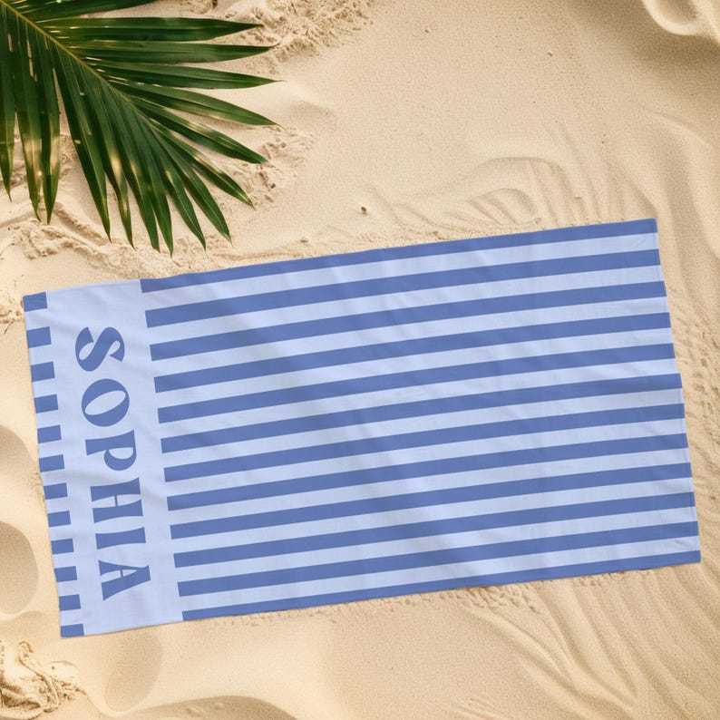 Custom Stripe Beach Towel with Name, Beach Bridal Party Towel, Preppy Girls Pool Towel, Swimming Club Towel, Summer Essentials Vacation