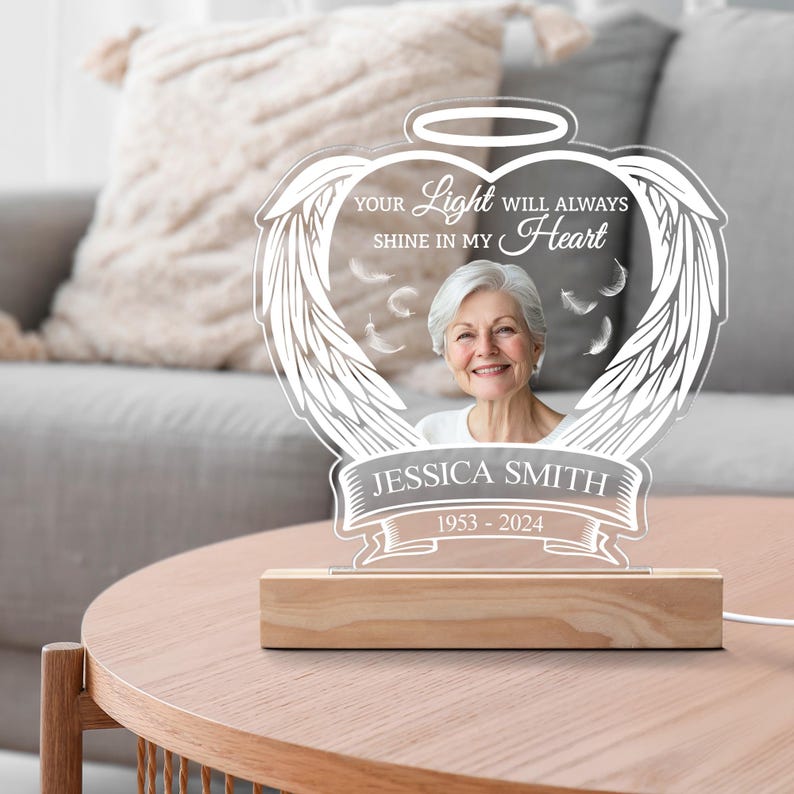 Custom Memorial LED Night Light, Personalized Photo & Name Memorial Gift, In Loving Memory Lamp, Bereavement Keepsake