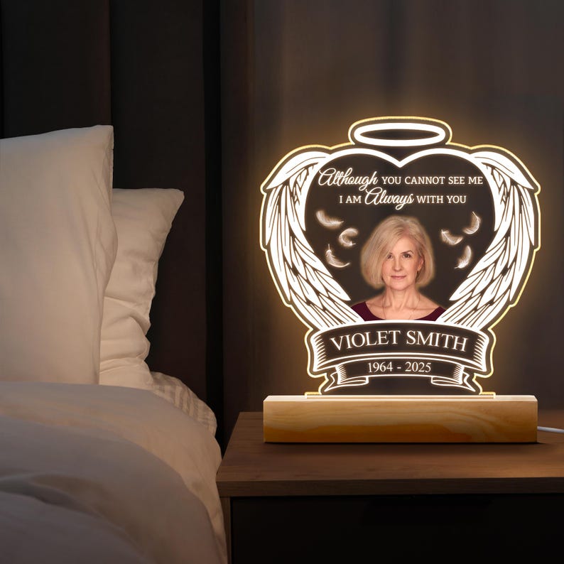 Custom Memorial LED Night Light, Personalized Photo & Name Memorial Gift, In Loving Memory Lamp, Bereavement Keepsake
