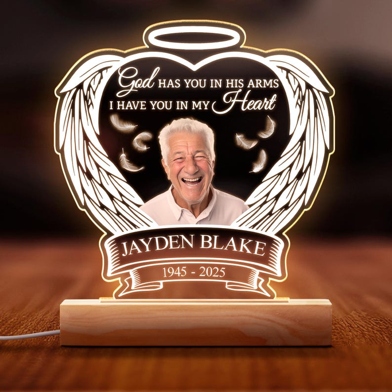 Custom Memorial LED Night Light, Personalized Photo & Name Memorial Gift, In Loving Memory Lamp, Bereavement Keepsake