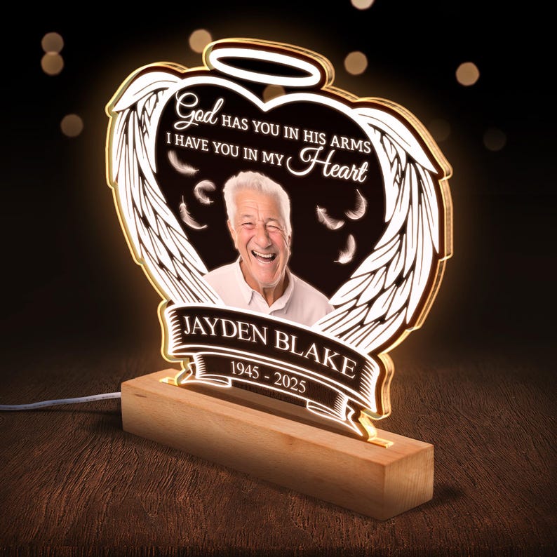 Custom Memorial LED Night Light, Personalized Photo & Name Memorial Gift, In Loving Memory Lamp, Bereavement Keepsake