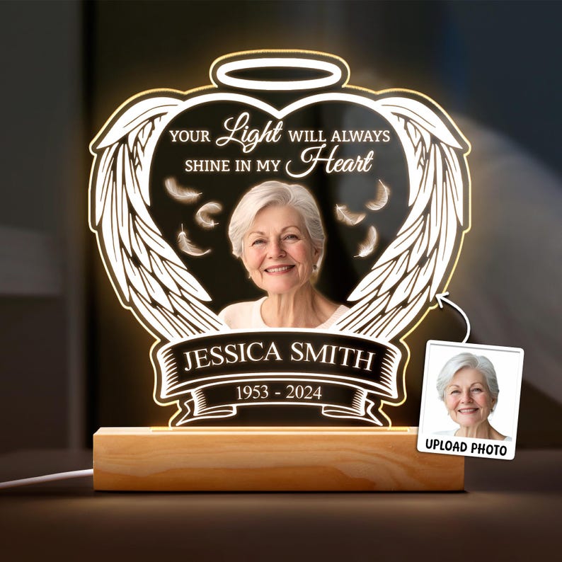 Custom Memorial LED Night Light, Personalized Photo & Name Memorial Gift, In Loving Memory Lamp, Bereavement Keepsake