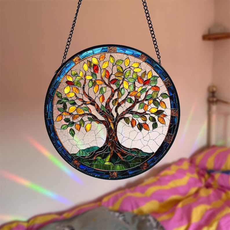 Stained Glass Tree of Life Suncatcher: Handmade Window Hanging Decor