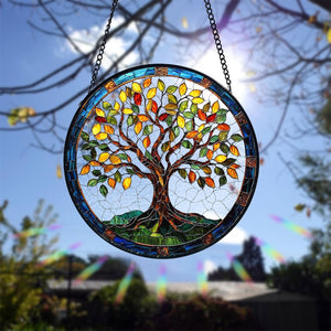 Stained Glass Tree of Life Suncatcher: Handmade Window Hanging Decor