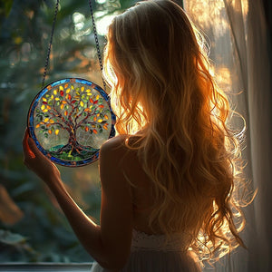 Stained Glass Tree of Life Suncatcher: Handmade Window Hanging Decor