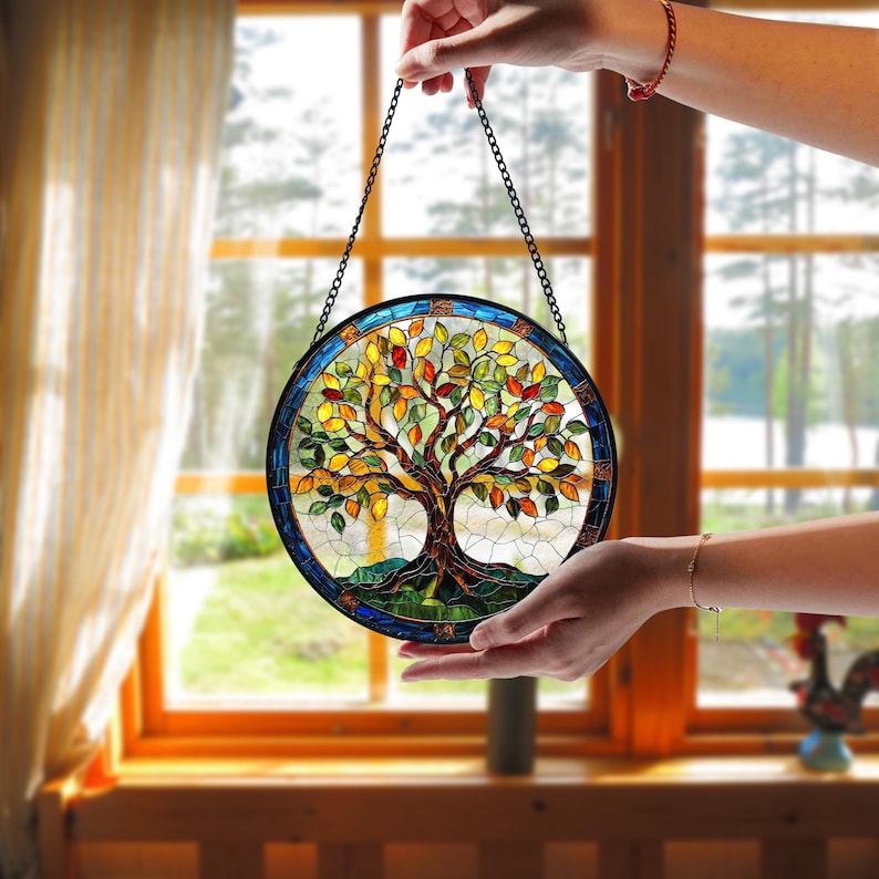 Stained Glass Tree of Life Suncatcher: Handmade Window Hanging Decor
