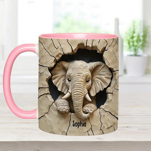 Love Elephant Personalized Elephant Accent Mug, Custom Name Gift for Elephant Lovers, Elephant Coffee Cup, Ceramic Animal Lover Mug