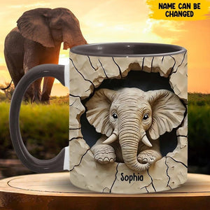 Love Elephant Personalized Elephant Accent Mug, Custom Name Gift for Elephant Lovers, Elephant Coffee Cup, Ceramic Animal Lover Mug