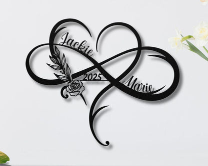 Personalized Floral Infinity Metal Sign - Couple Names & Established Date - Engagement or Wedding Gifts