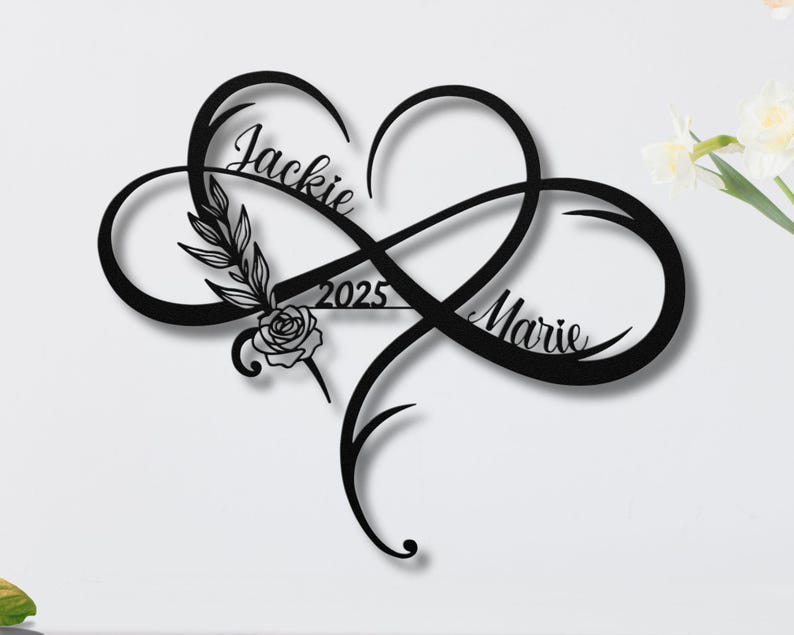 Personalized Floral Infinity Metal Sign - Couple Names & Established Date - Engagement or Wedding Gifts