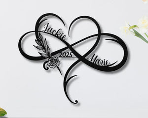 Personalized Floral Infinity Metal Sign - Couple Names & Established Date - Engagement or Wedding Gifts
