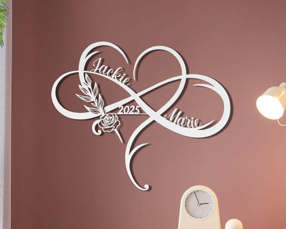 Personalized Floral Infinity Metal Sign - Couple Names & Established Date - Engagement or Wedding Gifts