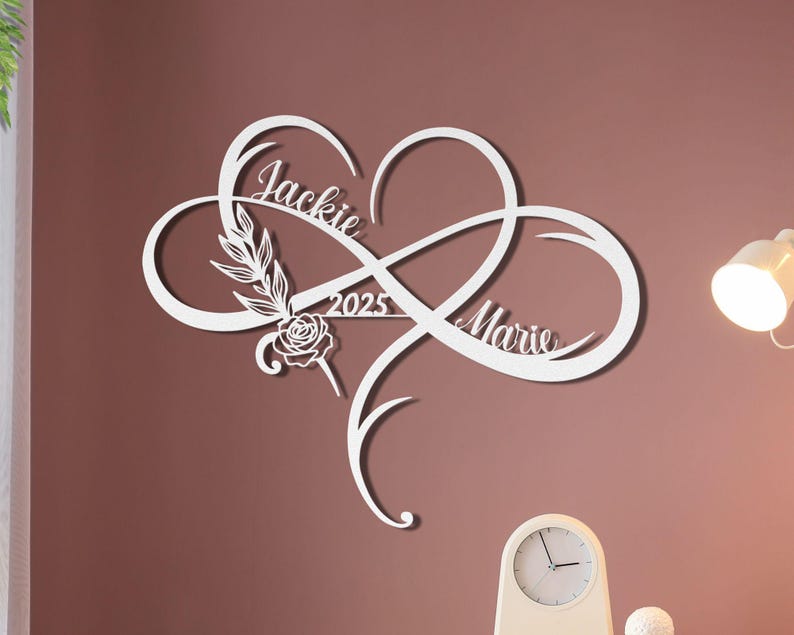 Personalized Floral Infinity Metal Sign - Couple Names & Established Date - Engagement or Wedding Gifts