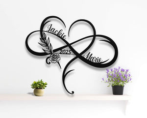 Personalized Floral Infinity Metal Sign - Couple Names & Established Date - Engagement or Wedding Gifts