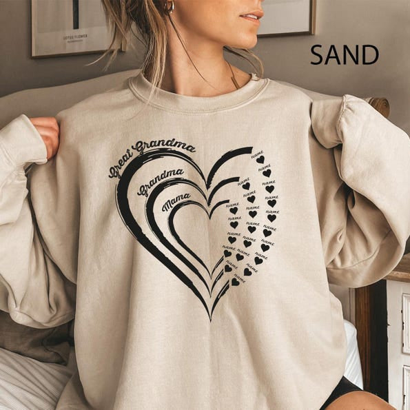 Custom Grandma Sweatshirt with Grandkids Names, Grandma Heart Sweat, Great Grandma, Gift for Mama, Personalized Mama Heart Sweatshirt