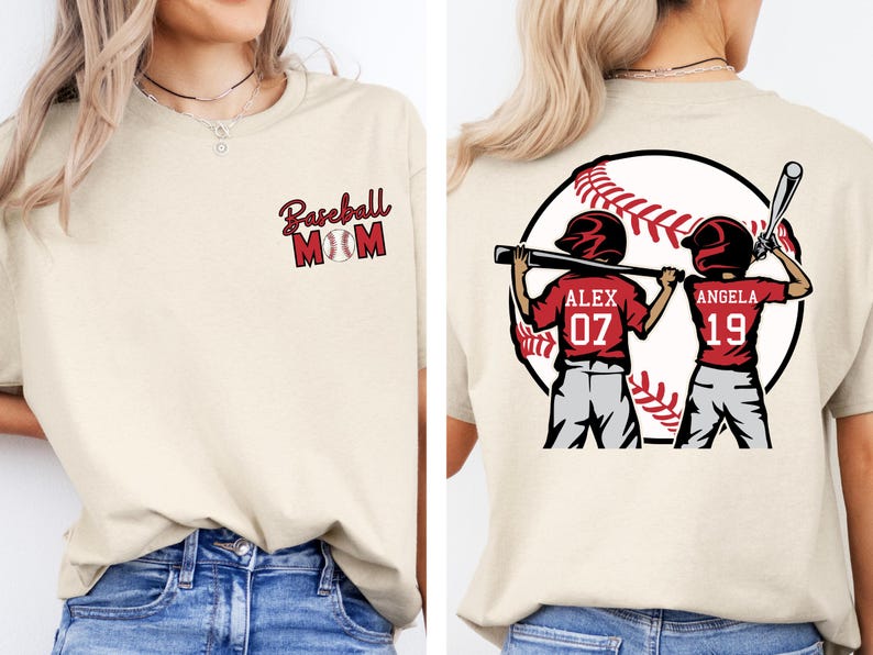 Personalized Baseball Mom Shirt, Baseball Two Player Shirt,Custom Name and Number Baseball Tee, Gameday Mom Shirt, Baseball Gift for Mom Dad