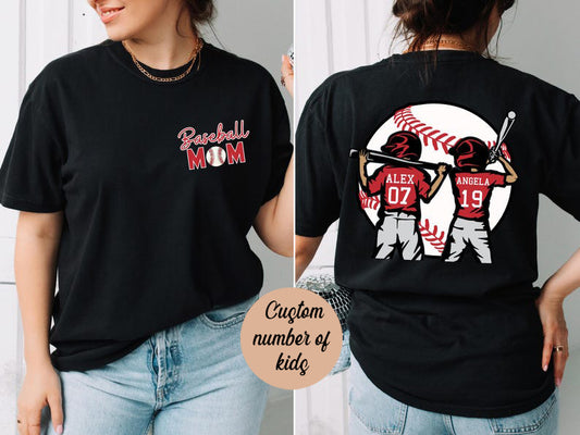 Personalized Baseball Mom Shirt, Baseball Two Player Shirt,Custom Name and Number Baseball Tee, Gameday Mom Shirt, Baseball Gift for Mom Dad