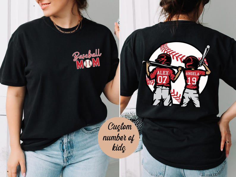 Personalized Baseball Mom Shirt, Baseball Two Player Shirt,Custom Name and Number Baseball Tee, Gameday Mom Shirt, Baseball Gift for Mom Dad