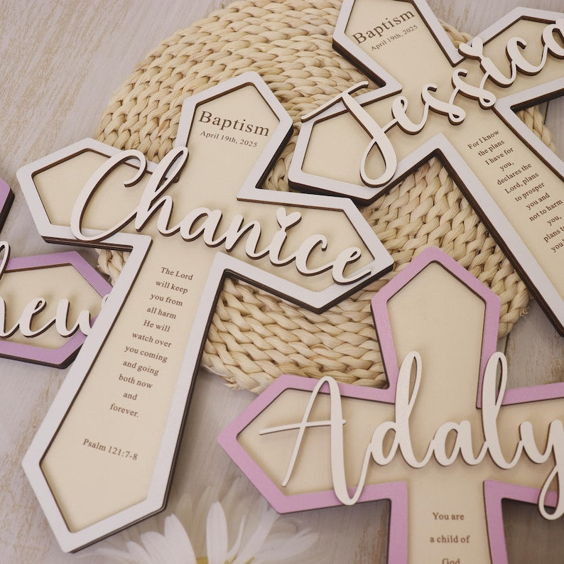 Personalized Baptism Gift,Custom Wooden Cross,Baby Shower Gift,Cross With Name,Baptism Cross,Christening Gift,Baby Dedication,Nursery Decor