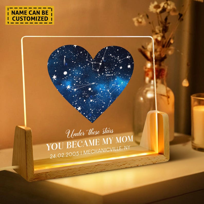 Custom Star Map Night Sky Night Light, Mother s Day Gift, Gift for Mama, Gift for Mom Mother from Daughter Son, The Day You Became My Mom