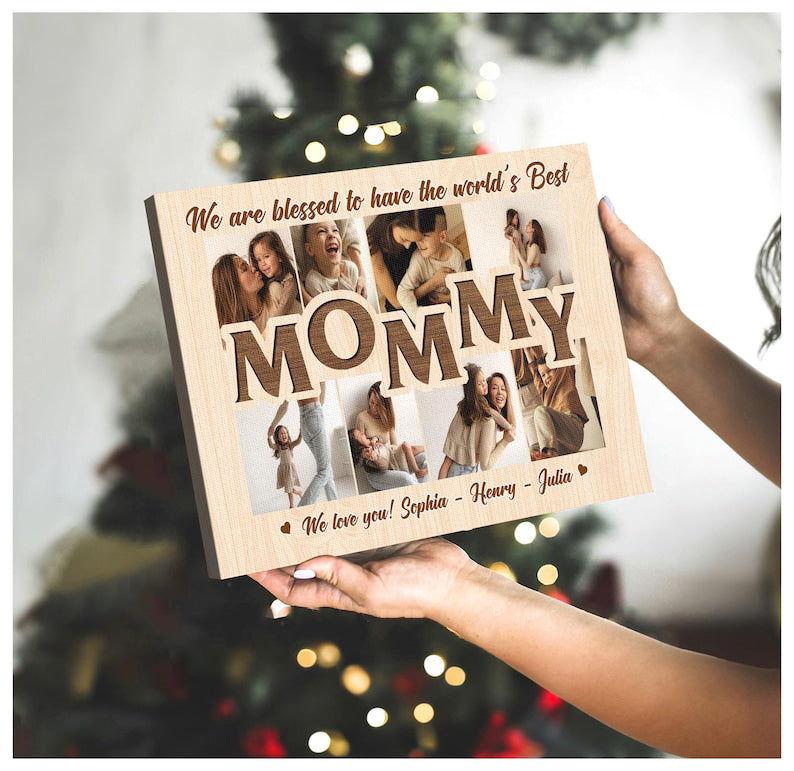 Personalized Mommy Photo Collage Canvas, Custom Mother's Day Gift, Family Picture Wall Art, Unique Birthday Gift for Mom from Daughter & Son
