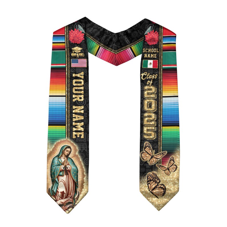 Custom Mexican Graduation Sash, Mexican American Flag Graduation Sash 2025, Guadalupe Stole, Mexico Graduation Stole 2025, Hispanic Sash